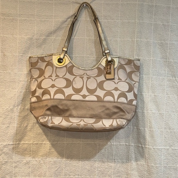 Coach Beige and Gold Signature Tote - Picture 10 of 12